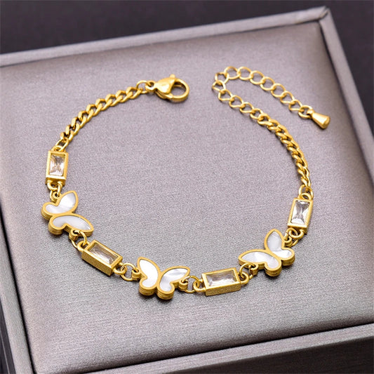 316L Stainless Steel New Crystal Natural Shell Butterfly Bracelets For Women Fashion Girls Wrist Jewelry Birthday Gifts Bijoux