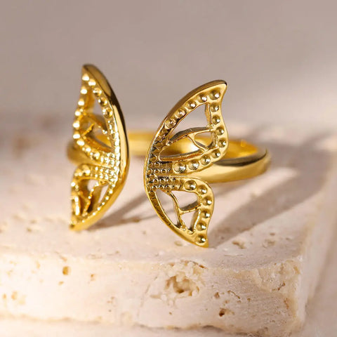 Gold Color Butterfly Rings for Women Waterproof Stainless Steel Ring 2024 Trend Wedding Femme Statement Jewelry anillos mujer