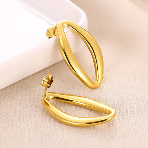 Stainless Steel Smooth Metal Chunky Hoop Earrings For Women Waterdrop Vintage Stud Earrings Jewelry Celebrity Statement Earring