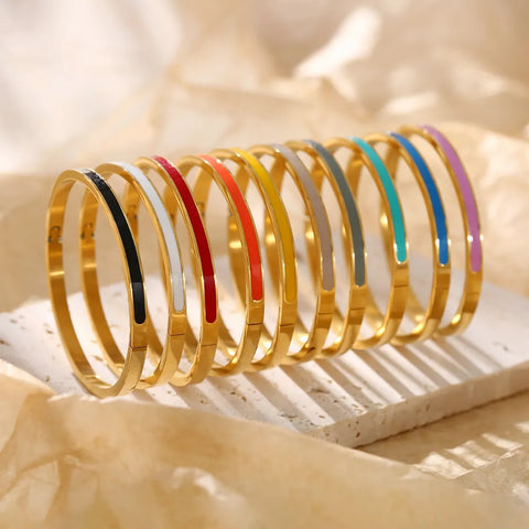 CARLIDANA Luxury Colorful Orange Enamel Bangles Bracelets for Women Party Gift Fashion Bangles Original Stainless Steel Jewelry