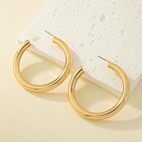 New Metal Large Circle Hollow Hoop Earrings For Women Stainless Steel Gold Color Round Thick Piercing Earring Jewelry Gifts