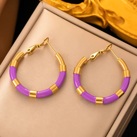 OIMG 316L Stainless Steel Gold Plated Bohemian Simple Circle Hoop Earrings For Women Earrings No Fade Waterproof Jewelry