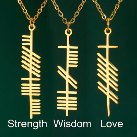 Dawapara Ogham Necklace Strength Wisdom Love Ancient Irish Tree Alphabet Nordic Amulet Stainless Steel Jewelry