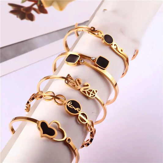 Luxury Heart Bracelets Bangles For Women Stainless Steel Jewelry Woman Fashion Jewellery Accessories