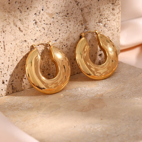 Oversize Statement Fat Hollow Gold Plated Stainless Steel Earrings For Woman Waterproof Tarnish Free Women Female Earring