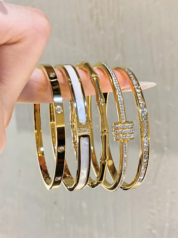 Fashion Design Gold Color Waterproof Stainless Steel Luxury Brand Bangles for Women Gift