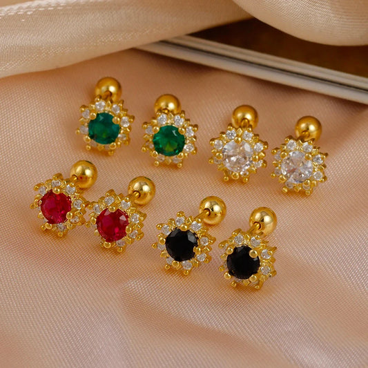1 Pair Stainless Steel Zircon Minimal Flower Ear Stud Earrings For Women Tragus Small Cartilage Piercing Earring Korean Jewelry