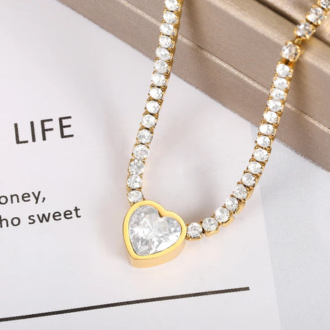 Punk Cuban Chain Heart Necklace For Women Hip Pop Stainless Steel Choker Fashion Wedding Party Jewelry Gift