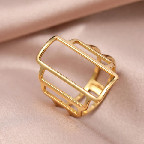 Stainless Steel Rings Simple Rectangle Geometric Design Fashion Ring For Women Jewelry Engagement Anniversary Party Girls Gifts