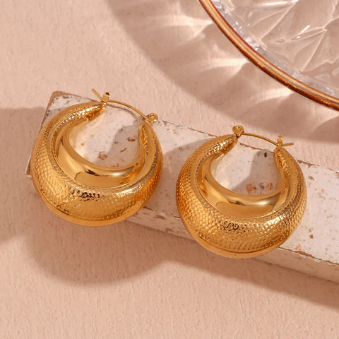 Waterproof Stainless Steel Snakeskin Smooth Paneled Hollow Earrings for Women Statement Gold Color Women Jewelry