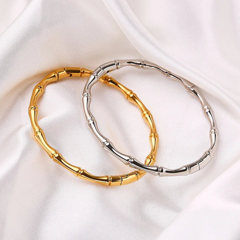 18k Gold Plated Bamboo Bracelet, Waterproof & Scratch Resistant Stainless Steel Women's Bangles