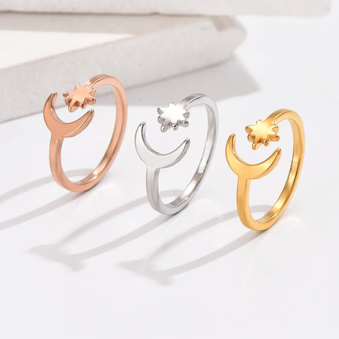 3PCS Toe Rings for Women Adjustable Stainless Steel Simple Stars Moon Smooth Ring Summer Beach Finger Foot Ring Gift Jewelry