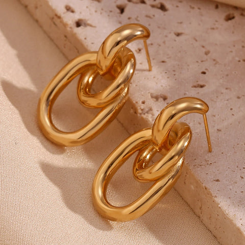 E.B.belle O-shaped Winding Geometric Stud Earrings Water Resistant 316L Stainless Steel Earrings for Women 18K Gold Plated