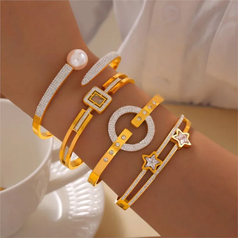 Geometric Multi-Layer Stainless Steel Bracelet Bangles For Women Gold Plated Women's Hand Bracelets Cuff Bangle Girls Jewelry