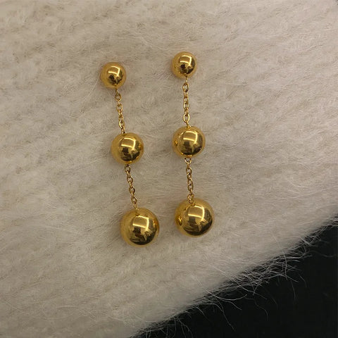 316L Stainless Steel Gold Color Ball Beads Pendant Earrings For Women Girl High Quality Non-fading Jewelry Gift Party