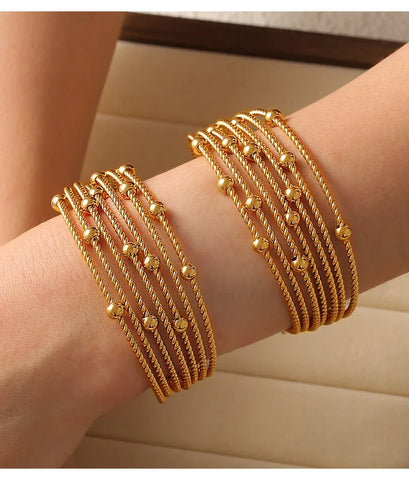 Fashion Multi Layer Twisted Circle Combination Bead Bracelet For Women Stainless Steel 18K Gold Plated Women's Bracelets On Hand