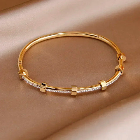 Classic Stainless Steel Open Bangles&bracelets for Women Fashion Brand Jewelry Delicate Full Crystal Bangles