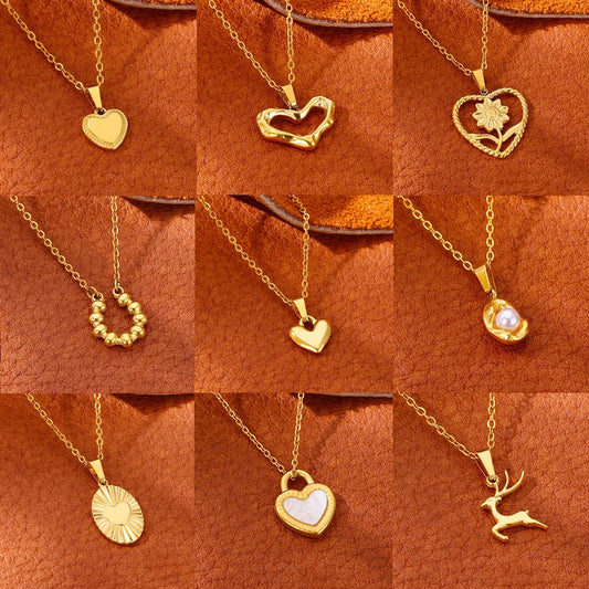 Necklace for Women Heart Pendant Stainless Steel Necklaces Gold Color Chain Choker Vintage Waterproof Jewelry Birthday Gifts