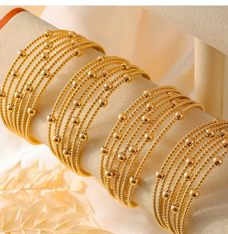 Fashion Multi Layer Twisted Circle Combination Bead Bracelet For Women Stainless Steel 18K Gold Plated Women's Bracelets On Hand