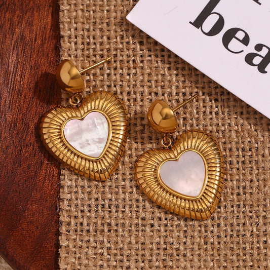 E.B.belle Shell Radiant Heart Pendant Earrings Waterproof 18K Gold Plated Decoration 316L Stainless Steel Jewelry