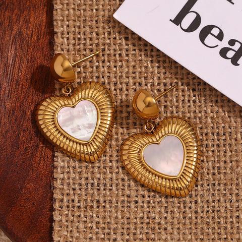 E.B.belle Shell Radiant Heart Pendant Earrings Waterproof 18K Gold Plated Decoration 316L Stainless Steel Jewelry