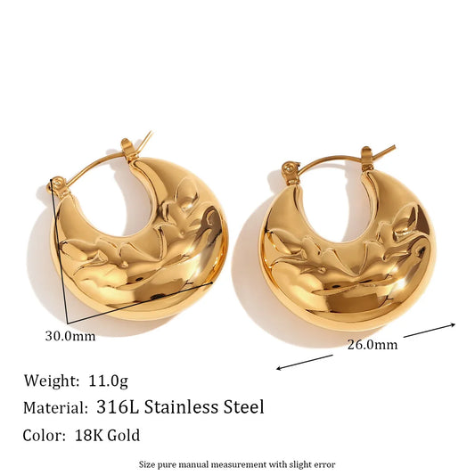 Fashion Stainless Steel Metal Hollow Hoop Earrings Waterproof Temperamental Trendy Jewelry for Women Statement Bijoux Gift