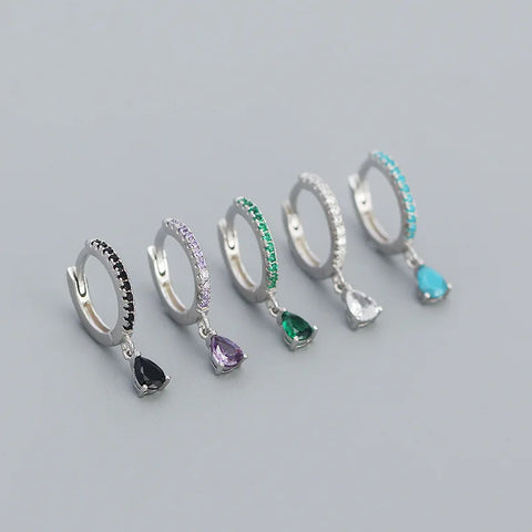 Fashion Multicolor Zircon Water Drop Small Hoop Earrings for Women Stainless Steel Pendant Piercing Earrings Set 2022 Jewelry