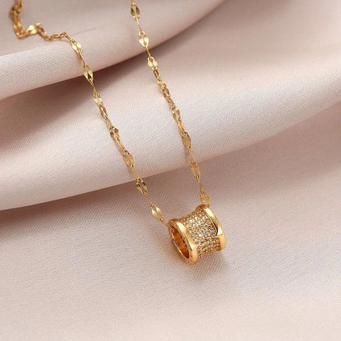 Stainless Steel Chain Luxury Zircon Crystal Pendant Clavicle Necklace For Women  Jewelry Female Wedding Party Gift