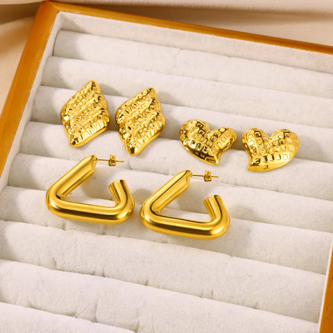 Fashion Heart Stud Earrings For Women Gold Color Stainless Steel Geometric Earrings Wedding Party Jewelry Gifts