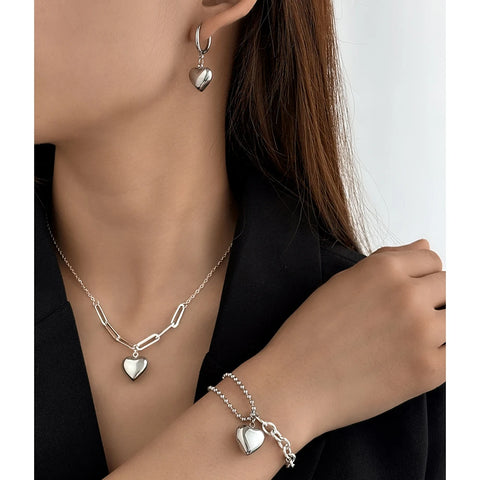 Stainless Steel Jewelry Set Bracelet Necklace Earring Hanging Heart Design Atmosphere Light Luxury Jewelry Set For Women Jewelry