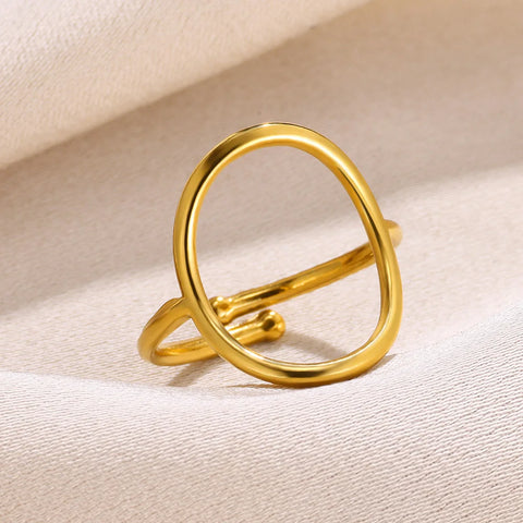 Stainless Steel Rings For Women Gold Color Hollow Geometric Open Ring Female Girl Finger Jewelry Collares Mujer Tendencia 2024