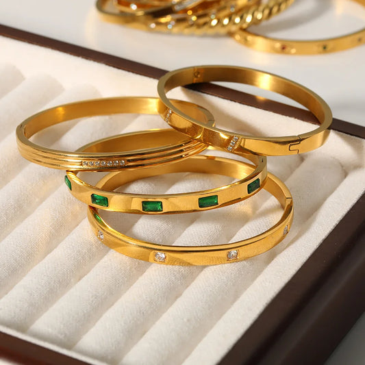 Vintage Green Zircon Inlaid Bangle Bracelet For Women Stainless Steel Bangle Animal Aesthetic Fashion Jewelry pulseras mujer