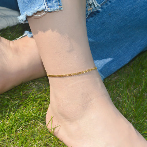 2024 Summer New Gold Color Anklets For Women Stainless Steel Firga Chain Feet Jewelry Layered Link Chain Accessory