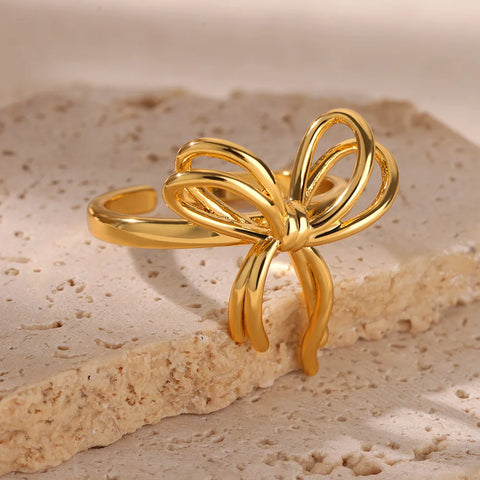 Bow Knot Rings for Women Gold Color Waterproof Stainless Steel Ring 2024 Trend Aesthetic Couple Jewelry Freeshipping anillos