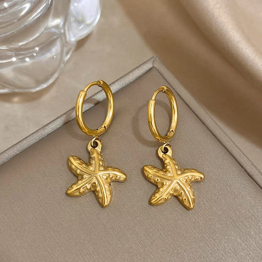 Greatera 18K Gold Plated Stainless Steel Starfish Hoop Earrings for Women Statement Animal Metal Earrings Waterproof Jewelry