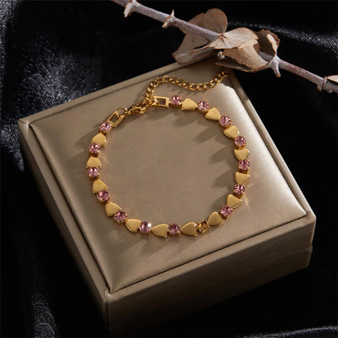 2024 New Titanium Stainless Steel Chain & Link Bracelets Trendy Colour Gold Plated Colorful Glazed Charm Bracelet For Women