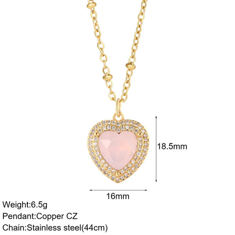 Fashion Enamel Pink Heart Pendant Necklace for Women Romantic Woman's Chain Stainless Steel Choker Necklace Trendy Jewelry Gifts