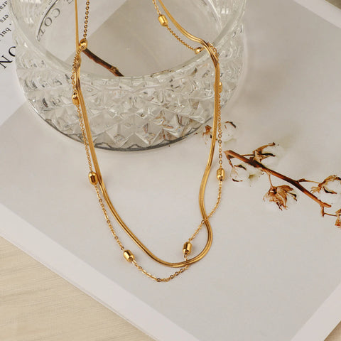 2023 Hot Sale Gold Color Double Layer Choker Necklace For Women High Quality 316L Stainless Steel Party Jewelry Female