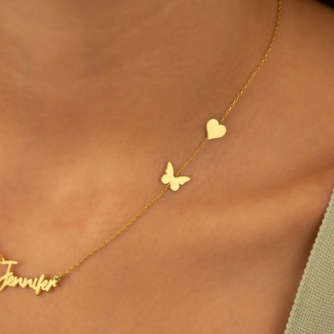 Personalized Customized Butterfly Heart Shape Name Necklaces For Women Stainless Steel Letter Choker Necklaces Handmade Jewelry