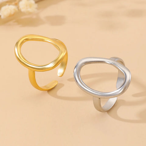 Stainless Steel Hollow Ring for Women Gold Color Geometric Oval Rings Opening Female Jewelry Simple Accessories Silver Color