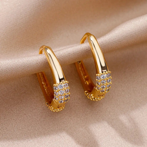 Oval Earrings for Women Waterproof Zircon Stainless Steel Earrings 2024 Trend New in Elegant Piercing Ear Jewelry aretes mujer