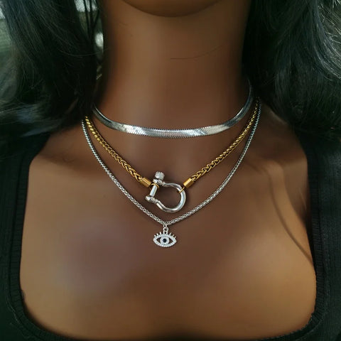 Non tarnish waterproof jewelry 18K gold plated stainless steel rope chain choker necklace two tone horseshoe necklace yf3383