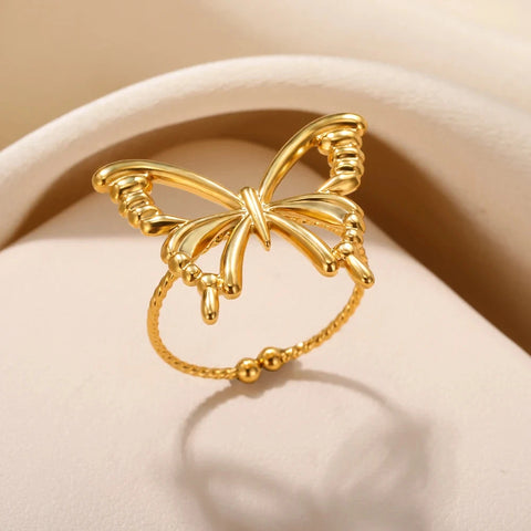 Hollow Butterfly Rings for Women Waterproof Gold Color Stainless Steel Ring Aesthetic Couple Jewelry Finger Accessories anillos