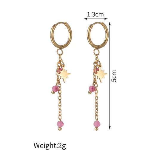 Bohemia 4 Colors Tassel Beads Earrings Vintage Stainless Steel Stars Women Drop Earrings Jewelry