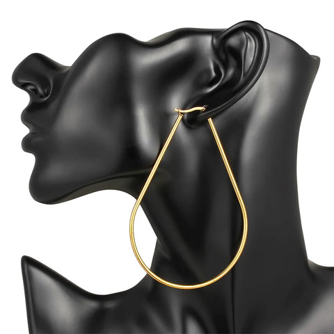 Big Stainless Steel Geometric Hoop Earrings For Women Gold Plated Trendy Female Jewelry Gift