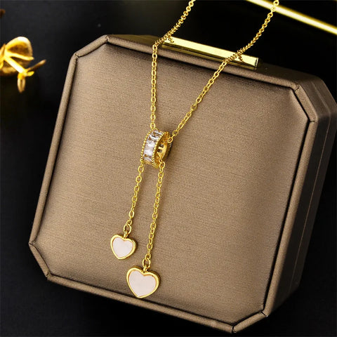 New Light Luxury Zircon Crystal Pendant Necklaces For Women Korean Fashion Sweet Sexy 316L Stainless Steel Neck Chain Jewelry