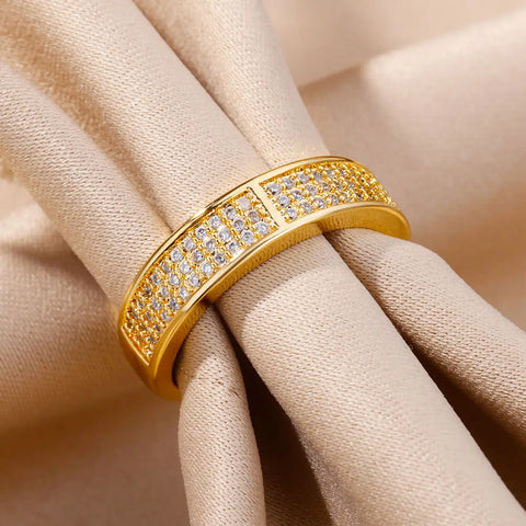 Zircon Geometric Rings For Women Gold Plated Stainless Steel Adjustable Ring  Luxury Korean Fashion Couple Wedding Jewerly Gift