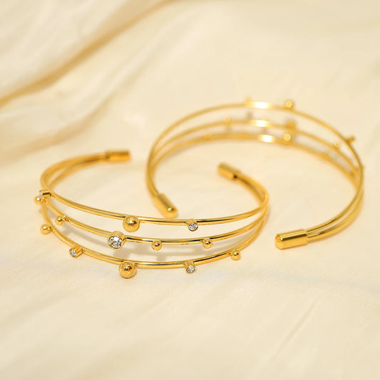 WILD & FREE 18K Gold Plated Stainless Steel Cuff Bracelet for Women Luxury Crystal Metal Beads Charm Tarnish Free Jewelry