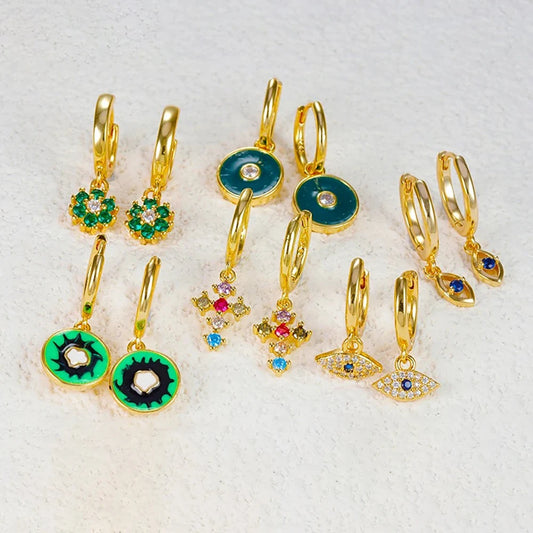 Vintage Green Zircon Heart Earrings Stainless Steel Gold Plated Piercing Earring 2023 Trend New Luxury Jewelry aretes mujer