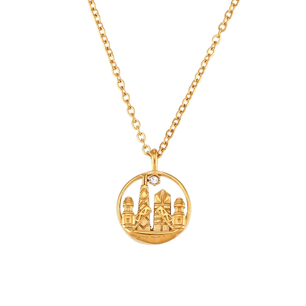 E.B.belle New In Meaningful 18K Gold Plated Stainless Steel Jewelry Famous City Paris New York Coin Necklace For Women Jewelry